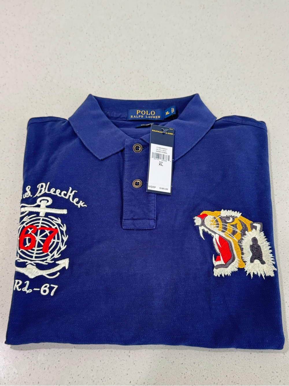 NWT Polo Ralph Lauren Tiger Embroidered Polo Shirt Dark Cobalt XL Custom Slim